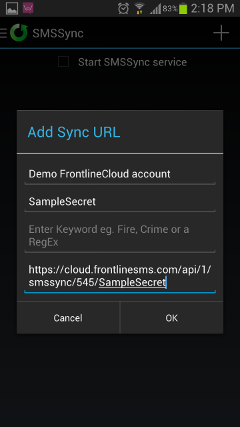 Sync URL filled